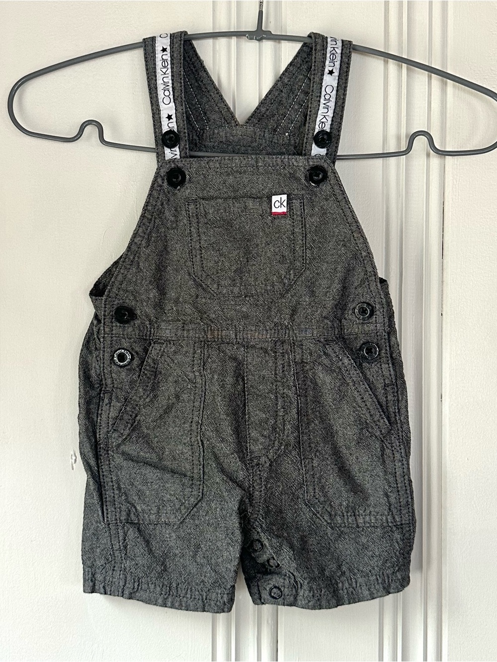Calvin Klein 12M Toddler Overalls Shorts in Charcoal Gray
